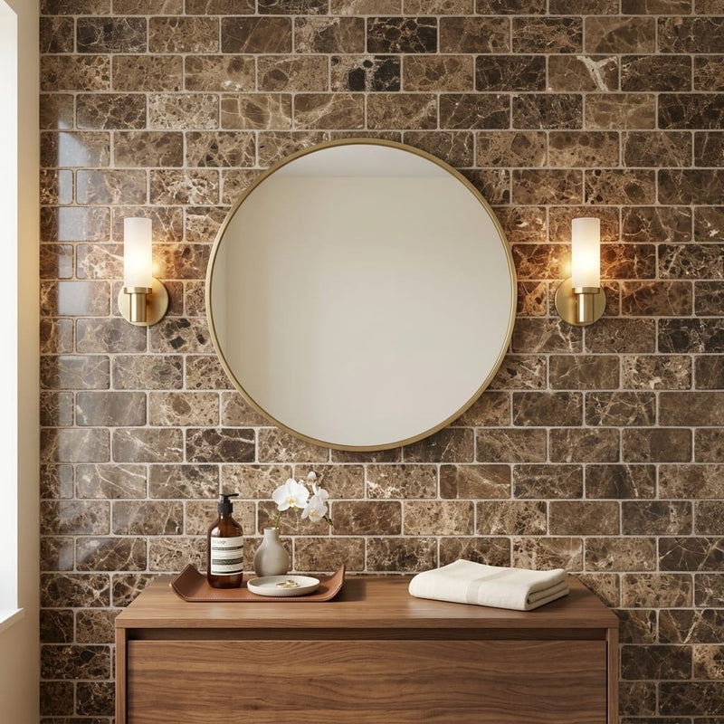 Emperador Light Marble 3x6 Tumbled Tile — Bathroom wall