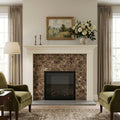 Emperador Light Marble 3x6 Tumbled Tile — Living Room fireplace surround