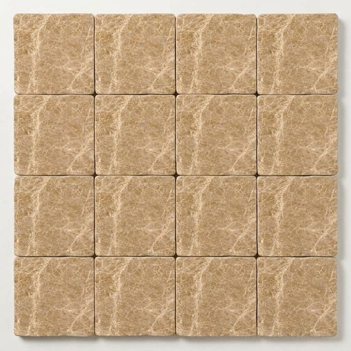 Emperador Light Marble 4x4 Tumbled Tile close-up