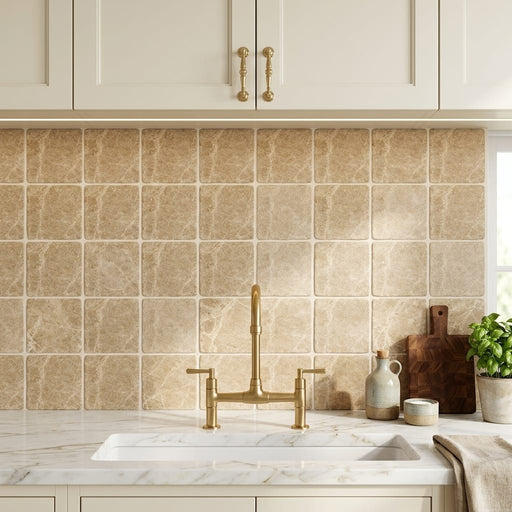 Emperador Light Marble 4x4 Tumbled Tile — Kitchen backsplash