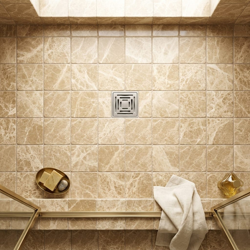 Emperador Light Marble 6x6 Tumbled Tile — Bathroom shower floor