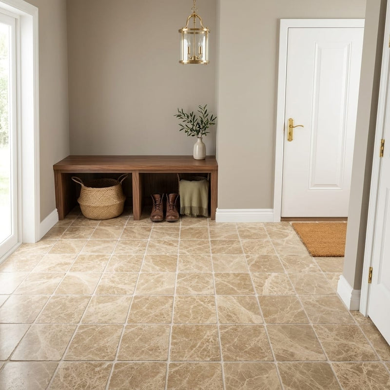 Emperador Light Marble 6x6 Tumbled Tile — Mudroom floor