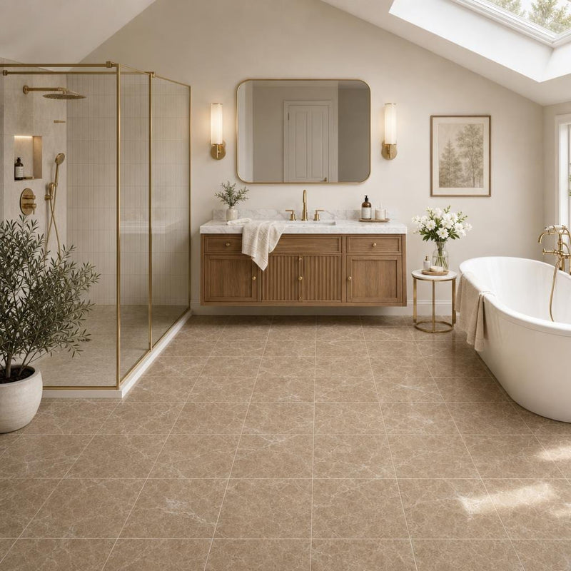 Emperador Light Turkish (Cedar) 12x12 Natural Marble Tile — Bathroom floor