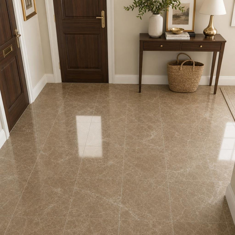 Emperador Light Turkish (Cedar) 12x12 Natural Marble Tile — Foyer floor