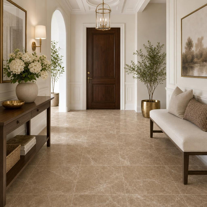 Emperador Light Turkish (Cedar) 12x12 Natural Marble Tile — Hallway floor