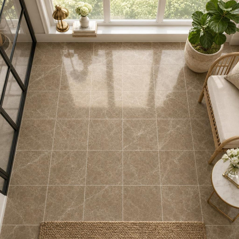 Emperador Light Turkish (Cedar) 12x12 Natural Marble Tile — Sunroom floor