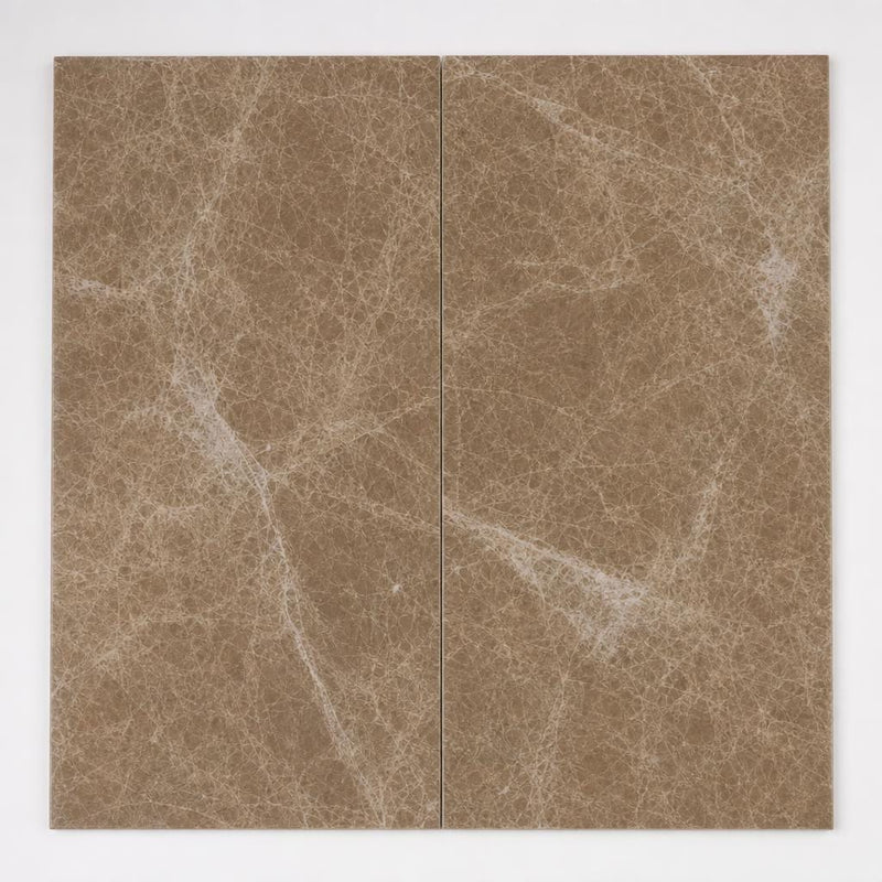 Emperador Light Turkish (Cedar) 12x24 Polished Veined Marble Tile close-up