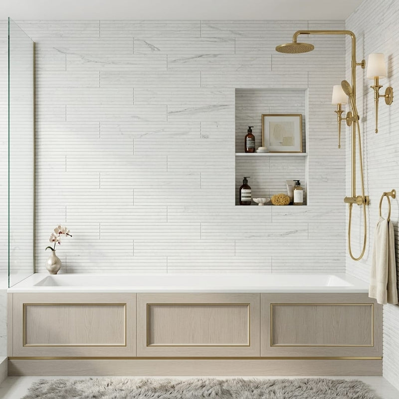 Empyrean Ice Marble Tile 4x20 5/8 inch 4x24 — Bathroom tub surround