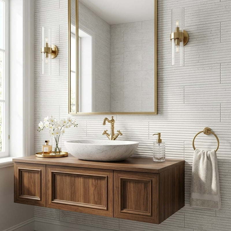 Empyrean Ice Marble Tile 4x20 5/8 inch 4x24 — Bathroom wall