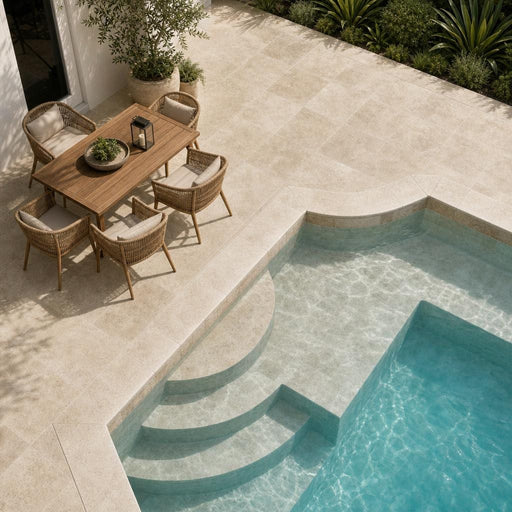 Travertine Coping English Walnut 12x12 Brushed pool coping — Swimming Pool pool edge coping