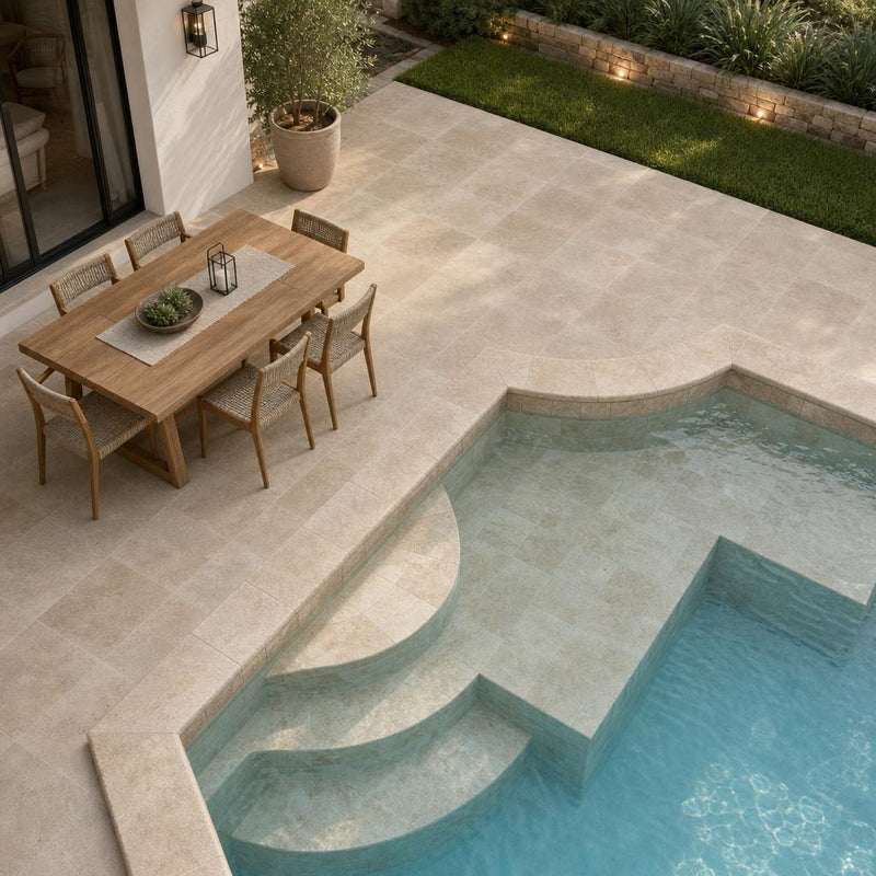 Travertine Coping in English Walnut - Tumbled Finish, 12x12-inch pool coping — Swimming Pool pool edge coping