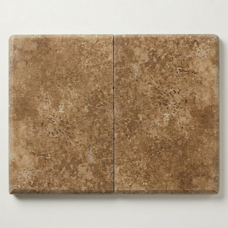 English Walnut Travertine Coping 12x18 Tumbled Double Bullnose 1.25 inch 16x24 close-up