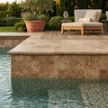 English Walnut Travertine Coping 12x18 Tumbled Double Bullnose 2 inch 16x24 pool coping — Swimming Pool remodel pool edge