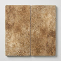English Walnut Travertine Coping 12x24 Tumbled Bullnose 1.25 inch close-up