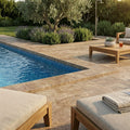 English Walnut Travertine Coping 12x24 Tumbled Bullnose 1.25 inch pool coping — Swimming Pool pool edge drop-face coping