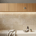 English Walnut Travertine Coping 12x24 Tumbled Bullnose 2 inch pool coping — Spa spa overhang edge