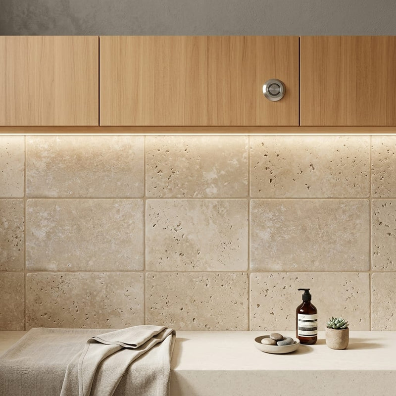 English Walnut Travertine Coping 12x24 Tumbled Bullnose 2 inch pool coping — Spa spa overhang edge