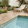 English Walnut Travertine Coping 12x24 Tumbled Bullnose 2 inch pool coping — Swimming Pool pool edge drop-face coping