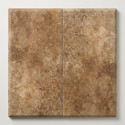 English Walnut Travertine Bullnose Coping 12x24 Unfilled Honed 1.25 inch close-up