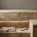 English Walnut Travertine Bullnose Coping 12x24 Unfilled Honed 1.25 inch pool coping — Spa spa overhang edge