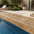 English Walnut Travertine Bullnose Coping 12x24 Unfilled Honed 1.25 inch pool coping — Swimming Pool remodel pool edge