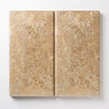 English Walnut Travertine Coping 12x24 Unfilled, Honed Bullnose 2 inch close-up