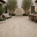 English Walnut Travertine Paver 12x24 Unfilled, Honed 2 inch — Courtyard paving