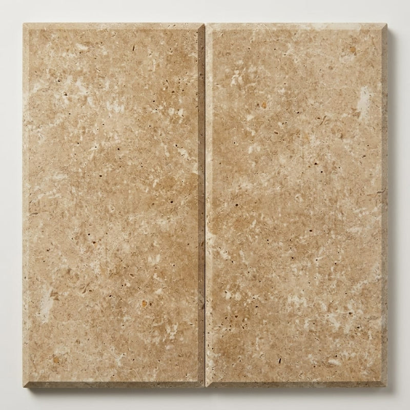 English Walnut Travertine Paver - Unfilled, Honed Beveled, 12x24 close-up