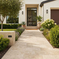 English Walnut Travertine Paver - Unfilled, Honed Beveled, 12x24 — Front Yard walkway