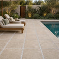 English Walnut Travertine Paver 16x16 Tumbled 1.25 inch — Backyard pool deck