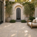 English Walnut Travertine Paver 16x16 Tumbled 1.25 inch — Courtyard paving