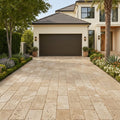 English Walnut Travertine Paver 16x24 Tumbled 1.25 inch — Front Yard driveway