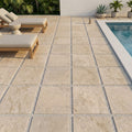 English Walnut Travertine Paver 24x24 Tumbled 1.25 inch — Backyard pool deck