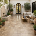 English Walnut Travertine Paver 6x12 Brushed 2 inch — Courtyard paving
