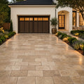 English Walnut Travertine Paver 6x12 Brushed 2 inch — Front Yard driveway