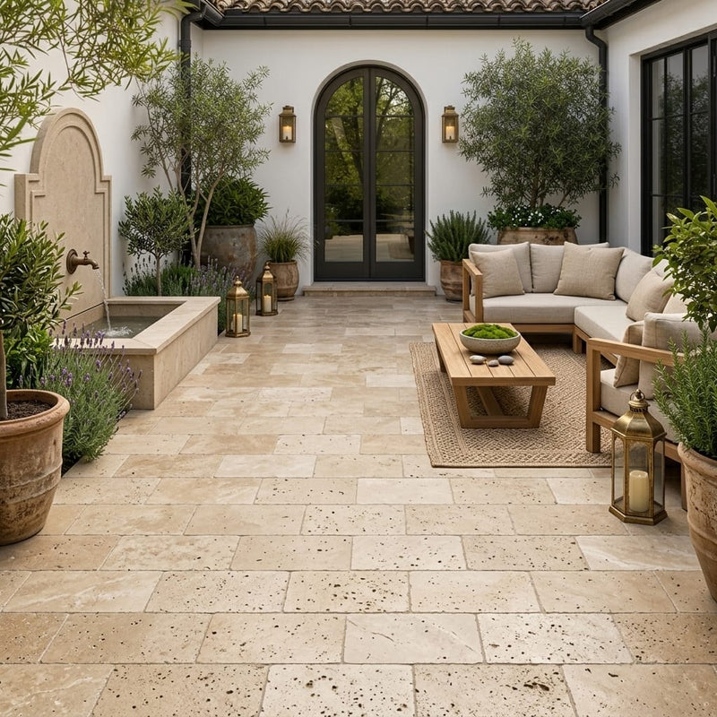 Travertine Paver English Walnut - Tumbled 6x12 inch 1.25 — Courtyard paving