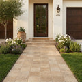 Travertine Paver English Walnut 6x6 Tumbled 1.25 inch — Front Yard walkway