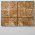 English Walnut Travertine Paver, Unfilled Chiseled, 6x6 size 1.25 inch. close-up