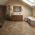 Travertine Tile | English Walnut | Filled Honed 12x12 — Bathroom floor