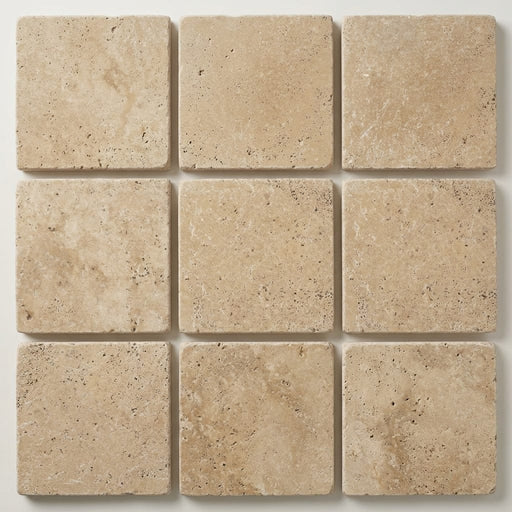 English Walnut Travertine Tile 12x12 Tumbled close-up