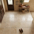 English Walnut Travertine Tile 12x12 Tumbled — Foyer floor