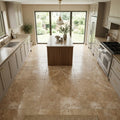 English Walnut Travertine Tile 12x12 Unfilled, Honed — Kitchen floor