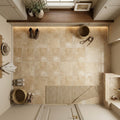 English Walnut Travertine Tile 12x12 Unfilled, Honed — Mudroom floor