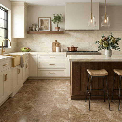 Travertine Tile - English Walnut - Filled Honed 12x24 — Kitchen floor