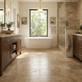 Travertine Tile - English Walnut - Filled Honed 12x24 — Primary Bath floor