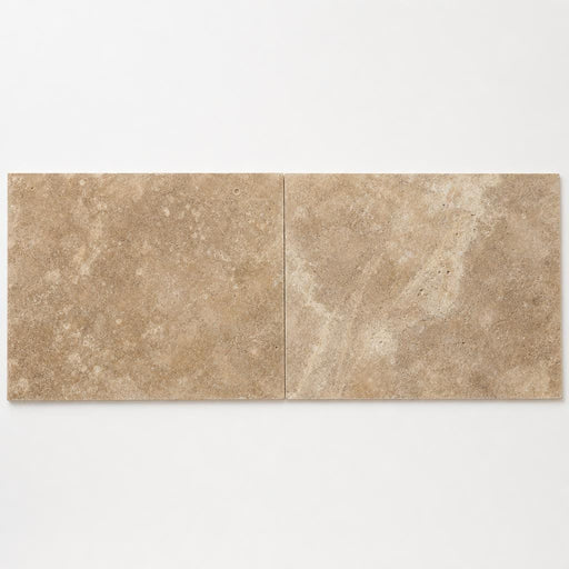 Travertine Tile in English Walnut - Brushed Chiseled 16x24 close-up