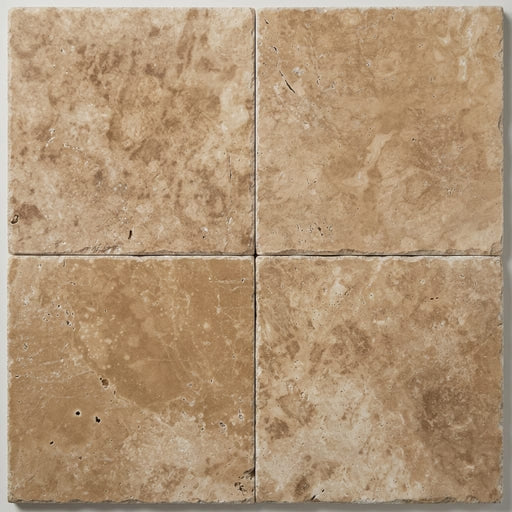 Travertine Tile English Walnut - Brushed Chiseled 18x18 close-up