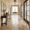 Travertine Tile English Walnut - Brushed Chiseled 18x18 — Hallway floor