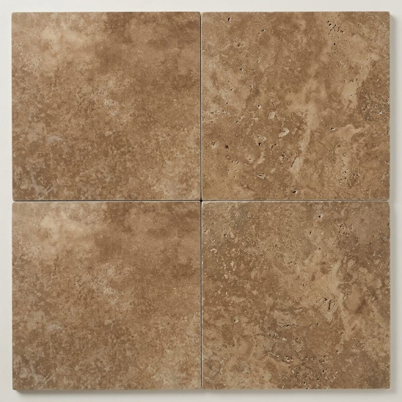 English Walnut Travertine Tile in Honed Finish, 18x18 Size close-up
