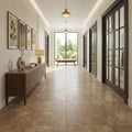 English Walnut Travertine Tile in Honed Finish, 18x18 Size — Hallway floor